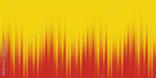 Bright yellow background featuring dynamic red diagonal brush strokes and halftone patterns, creating a modern and energetic abstract design with a vibrant, artistic feel