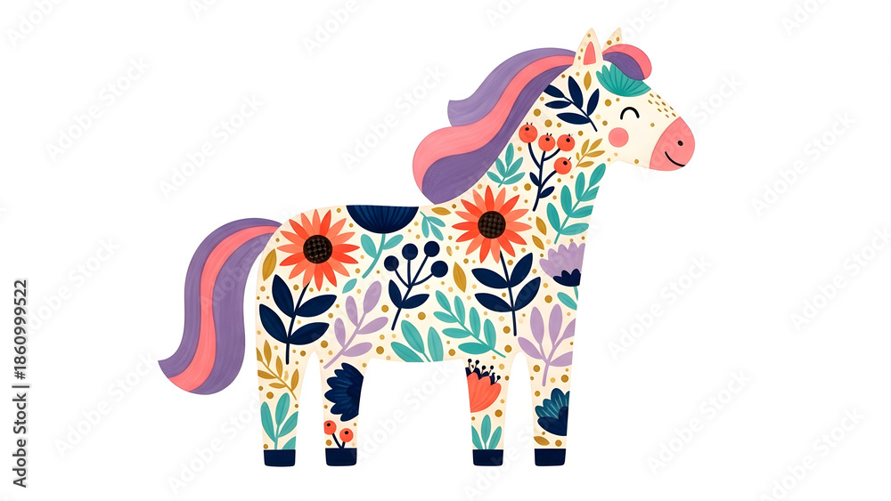 custom made wallpaper toronto digitalFolk-Art Floral Patterned Horse — Whimsical Decorative Illustration
