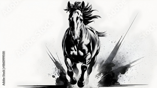 Wallpaper Mural High-Contrast Running Horse with Ink Splatter — Dynamic Motion Torontodigital.ca