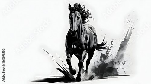 Wallpaper Mural High-Contrast Running Horse with Ink Splatter — Dynamic Motion Torontodigital.ca