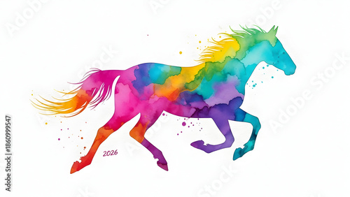 Wallpaper Mural Colorful Watercolor Galloping Horse — Rainbow Splash Artwork Torontodigital.ca