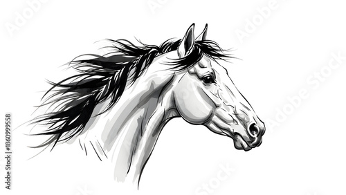 Wallpaper Mural Black Ink Horse Head Illustration — Dynamic Mane Brushstroke Torontodigital.ca