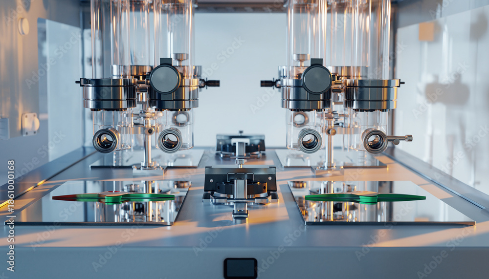 Fototapeta premium A laboratory setup with multiple microscopes and equipment for scientific research.
