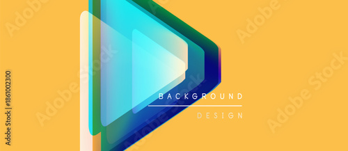 Abstract geometric shapes overlap, creating vibrant color gradients. Yellow background complements design elements. Modern, clean aesthetic.