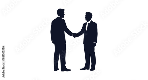 Two business professionals confidently shaking hands representing a successful deal or partnership silhouette