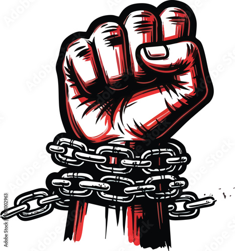 Fist Breaking Free from Chains Illustration.