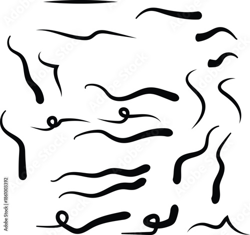 Abstract Wavy Brush Stroke Shapes Set Bold Minimal Vector Design