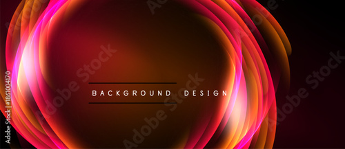 Abstract vibrant layers create glowing circular design. Warm colors dominate, with text indicating background element.