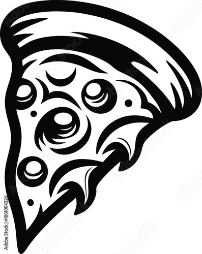 cheesy pizza slice icon Black silhouette vector illustration on transparent background