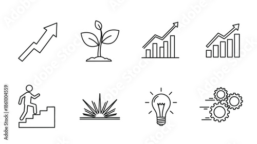 Growth progress and ideas represented in minimalist line art silhouette