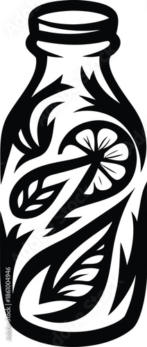 detox water concept icon Black silhouette vector illustration on transparent background