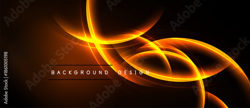 Abstract orange lines over black background. Dynamic curves create modern visual effect. Text reads background design.