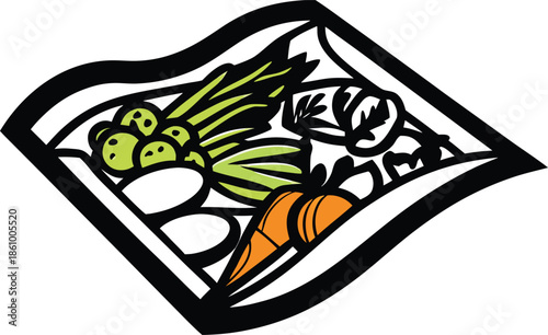 healthy food flat lay icon Black silhouette vector illustration on transparent background