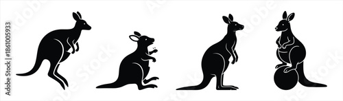Silhouettes of Kangaroos in Various Poses
