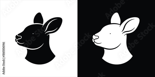 Minimalist Kangaroo Silhouette Icon in Contrasting Black and White