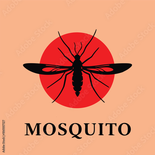 Mosquito Silhouette Graphic with Red Circle and Text