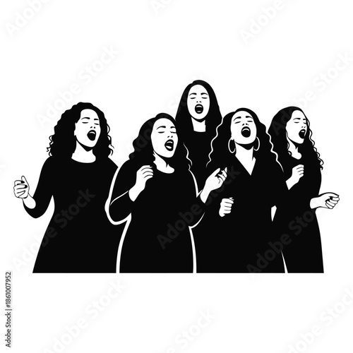 Choir women singing in gospel group silhouette