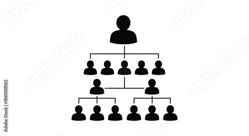 a hierarchical organizational chart depicting leadership structure with multiple levels of personnel silhouette
