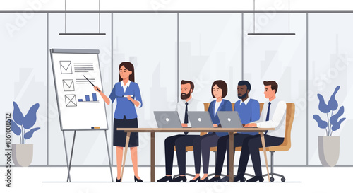 Business people in meeting discussion.