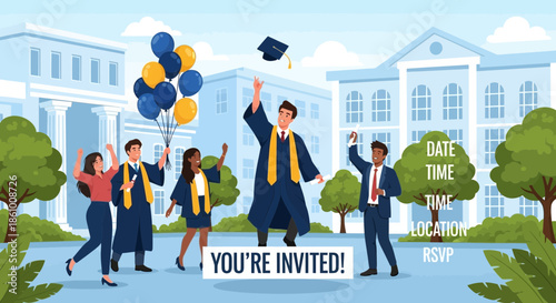 Graduates in celebration with university degree.