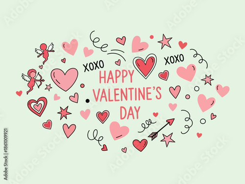 Celebrating Valentine's Day with hearts and love illustrations in a festive atmosphere