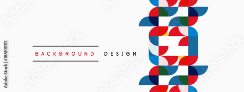 Abstract geometric pattern. Circles overlap creating colorful design. Minimalist style with text elements present. Clean, modern aesthetic.