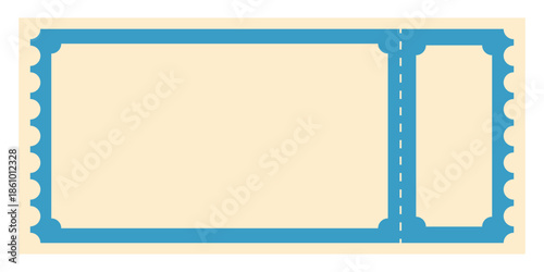 Blank vintage entry ticket or coupon with blue border and perforated edge