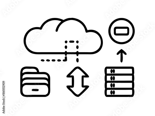 Professional Cloud Computing Icon Set for Cloud Storage, Server Infrastructure, Database Management, and Network Hosting Services
