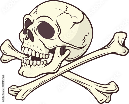 Vintage-style pirate flag vector featuring skull and crossbones, rough grunge texture, transparent background for posters and merchandise.