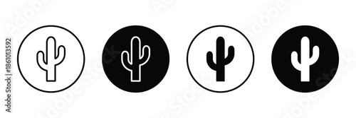 Cactus in a circle vector icon set. Saguaro cactus black silhouette. Desert symbol. Cactus outline, and flat style.