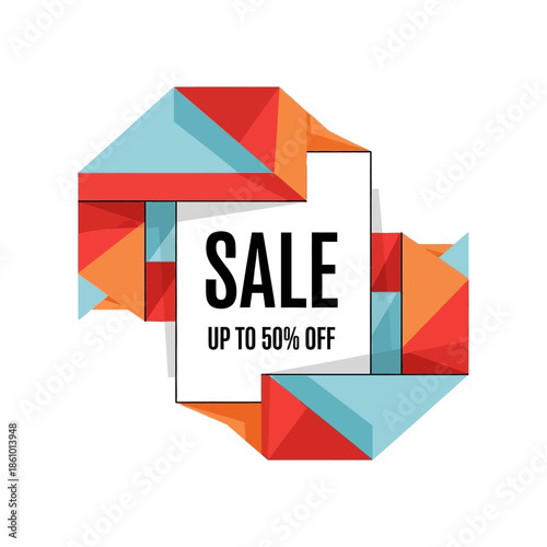 Geometric Sale Banner - Up to 50% Off Discount Offer - Origami Style