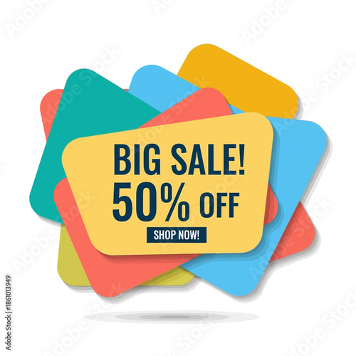 Big Sale 50% Off Shopping Discount Banner with Shop Now Button