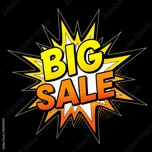 Big Sale Pop Art Explosion Banner on Black Background