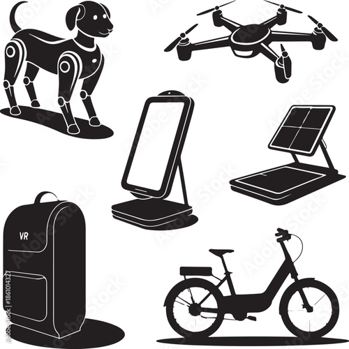 Modern technology devices and gadgets collection isolated illustration