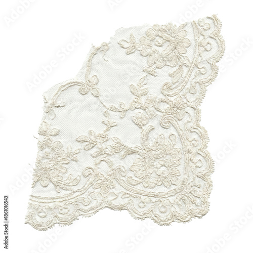 Bild auf Leinwand Intricate white floral lace fragment on transparent background