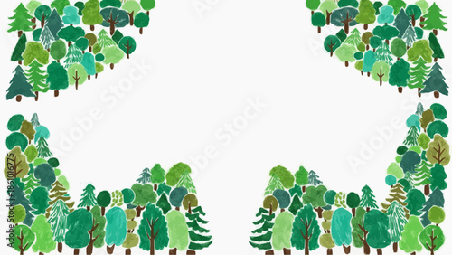 手書きイラスト　森の背景フレーム