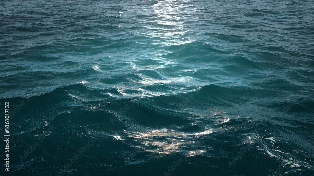 Fototapeta premium Sunlight glinting on the dynamic surface of the deep blue ocean waves