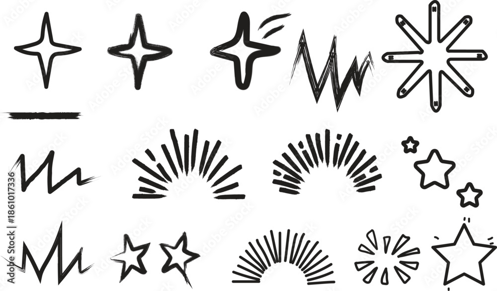 Fototapeta premium A collection of abstract star illustrations showcased on a plain white background
