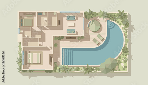 Luxurious modern home with stunning pool and deck design