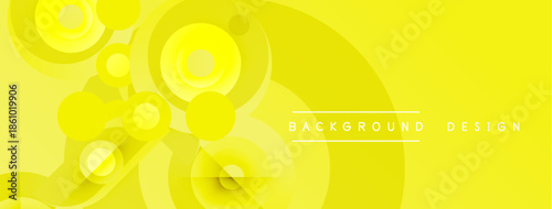 Bright yellow abstract design. Circles, swirls create dynamic visual texture. Modern, clean aesthetic suitable for backgrounds.