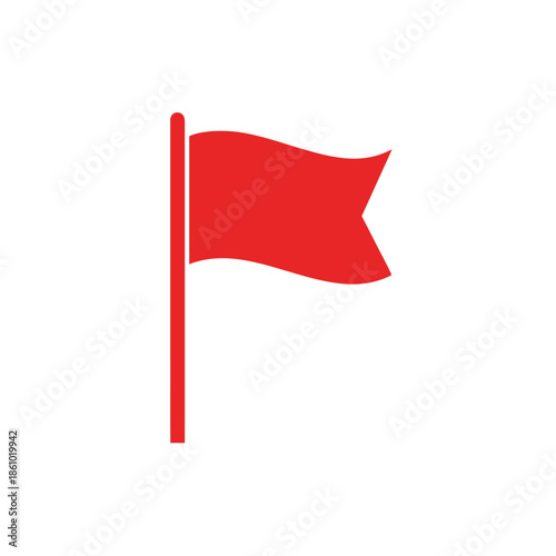 Red flag on flagpole, isolated on white background, simple vector illustration