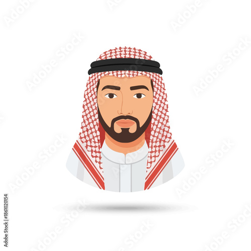 Middle Eastern Man Portrait - Flat Illustration of a Man Wearing Traditional Arab Clothing