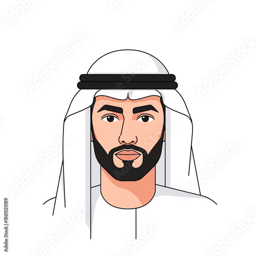 Middle Eastern Man Portrait, Emirati Arab Man Wearing Traditional Kandura and Ghutra