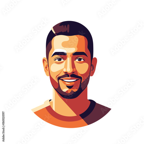 Modern Man Portrait Illustration, Handsome Young Man with Beard, Vector Art