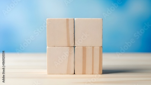 Four beige rectangular blocks stacked on a table