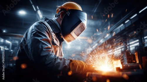 Welder at Work in Industrial Setting