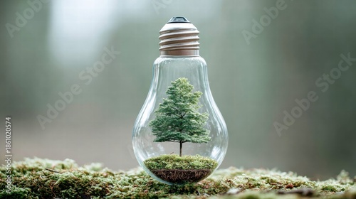 A tree inside a lightbulb, symbolizing nature and sustainable energy.