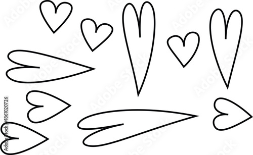 Hand Drawn Elongated Heart Outline Set Minimal Love Shape Vector