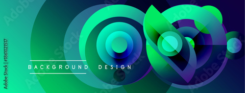 Abstract vibrant design features overlapping circles, gradients. Turquoise, green hues dominate composition. Text reads background design.