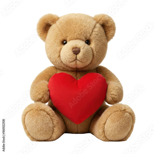 Billede på lærred Cute teddy bear holding a red plush heart